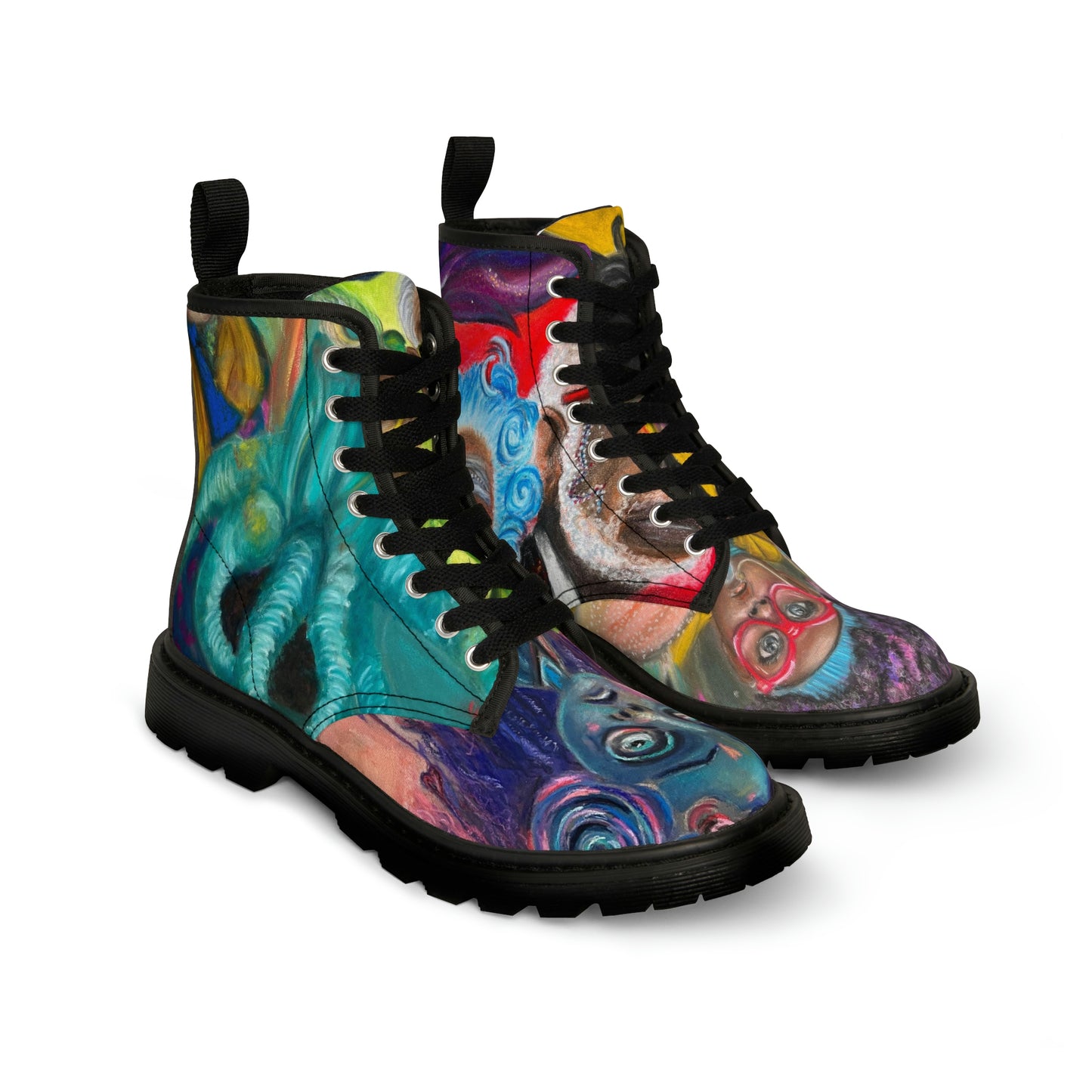 Women's Canvas Boots with Colorful Art